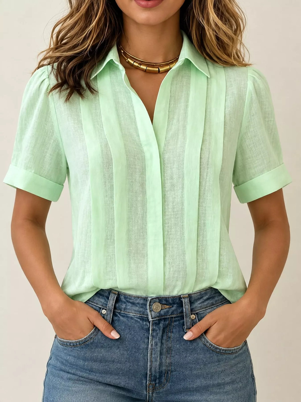 Full Size Button Up Short Sleeve Shirt Plus Size