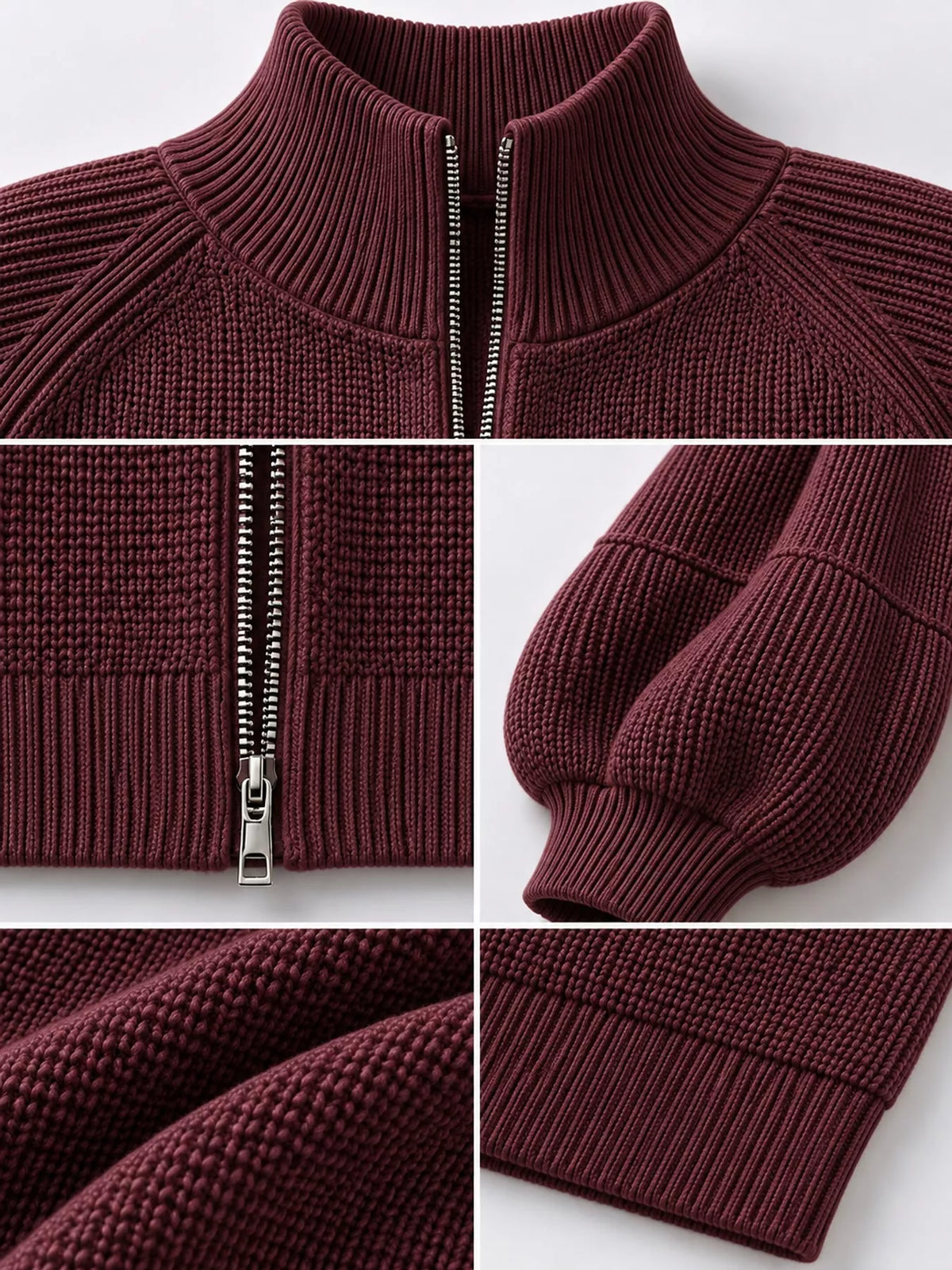 Full Size Elegant Ribbed Knit Zip-Up Cardigan with Lantern Sleeves Plus Size