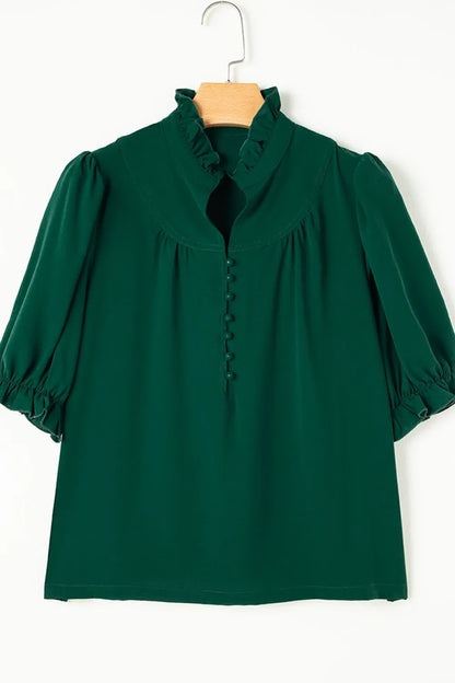Puff Sleeve Frilled Trim Elegant Blouse