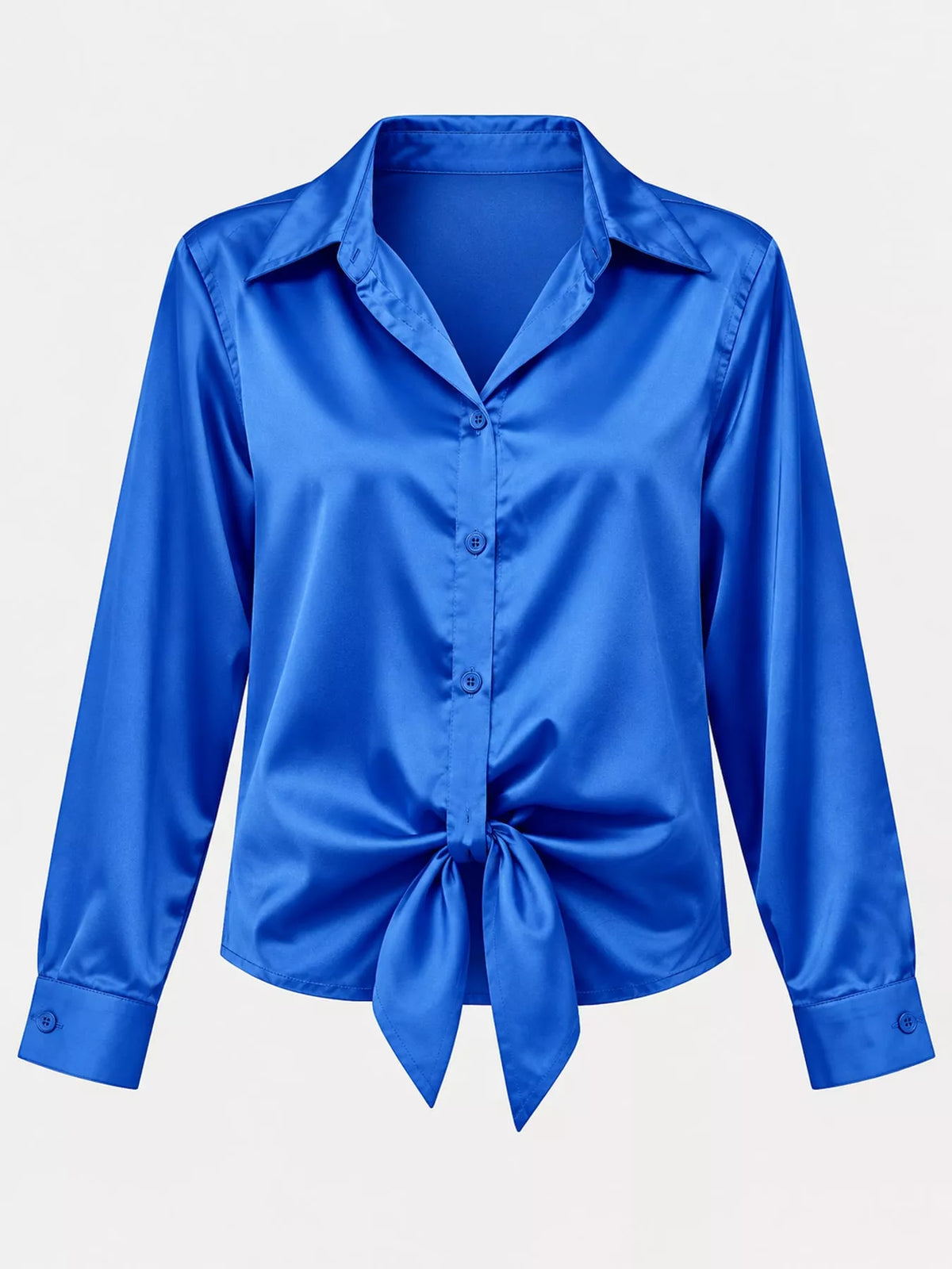Satin Button-Down Long Sleeve Shirt