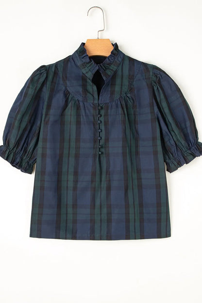 Puff Sleeve Frilled Trim Elegant Blouse