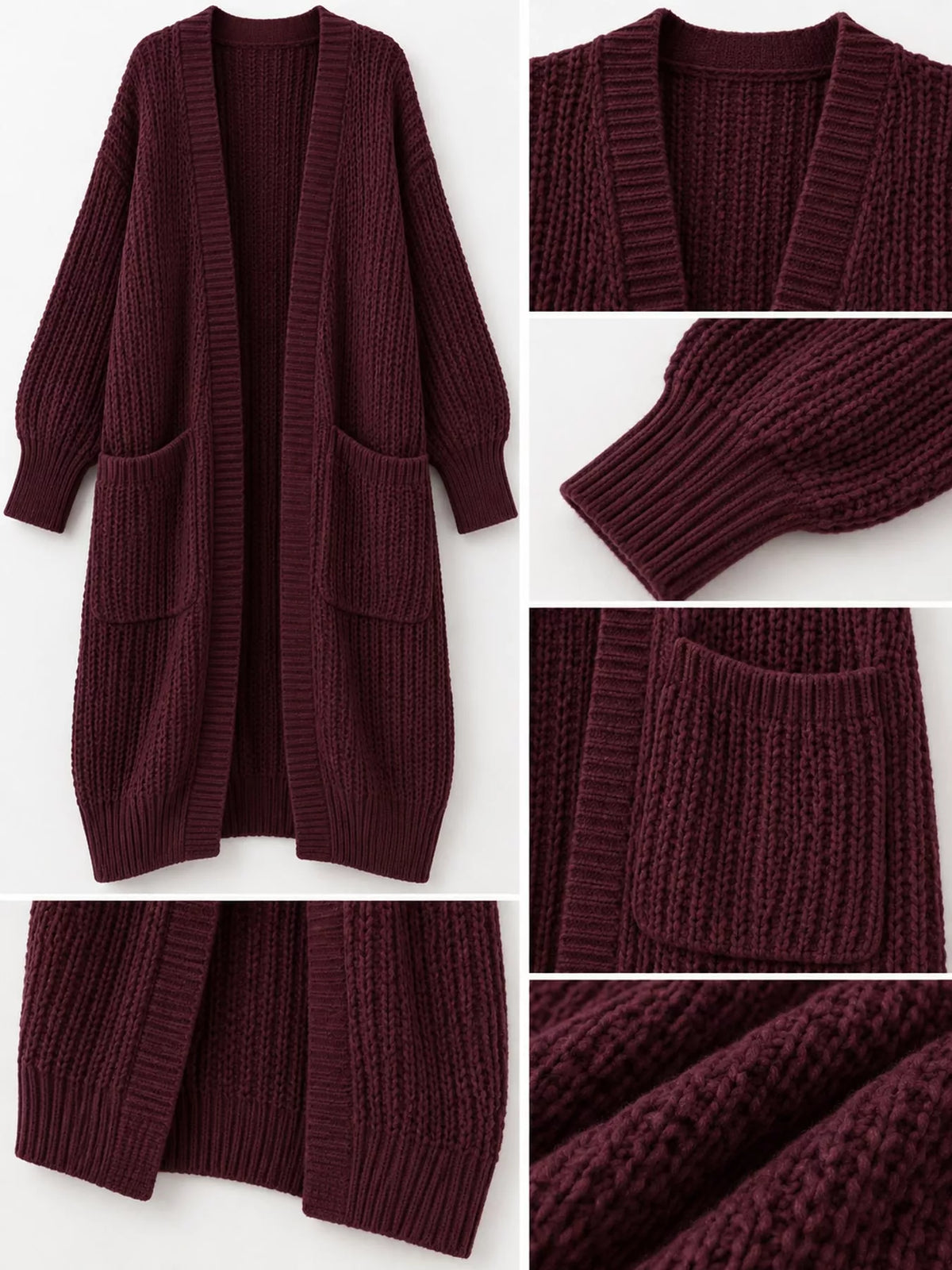 Full Size Chunky Knit Openwork Front Longline Cardigan Plus Size