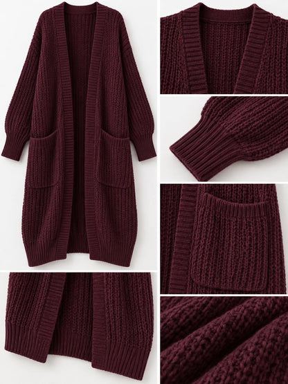 Full Size Chunky Knit Openwork Front Longline Cardigan Plus Size