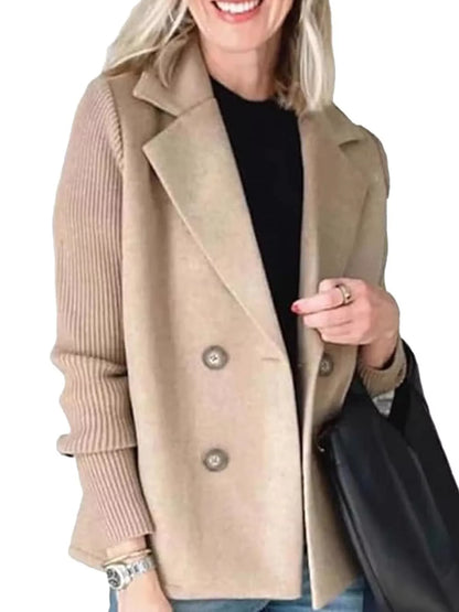 Full Size Double-Breasted Hybrid Blazer with Ribbed Knit Sleeves Plus Size