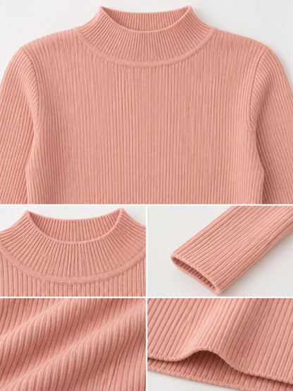 Elegant Slim-Fit Ribbed Mock Neck Knit Top