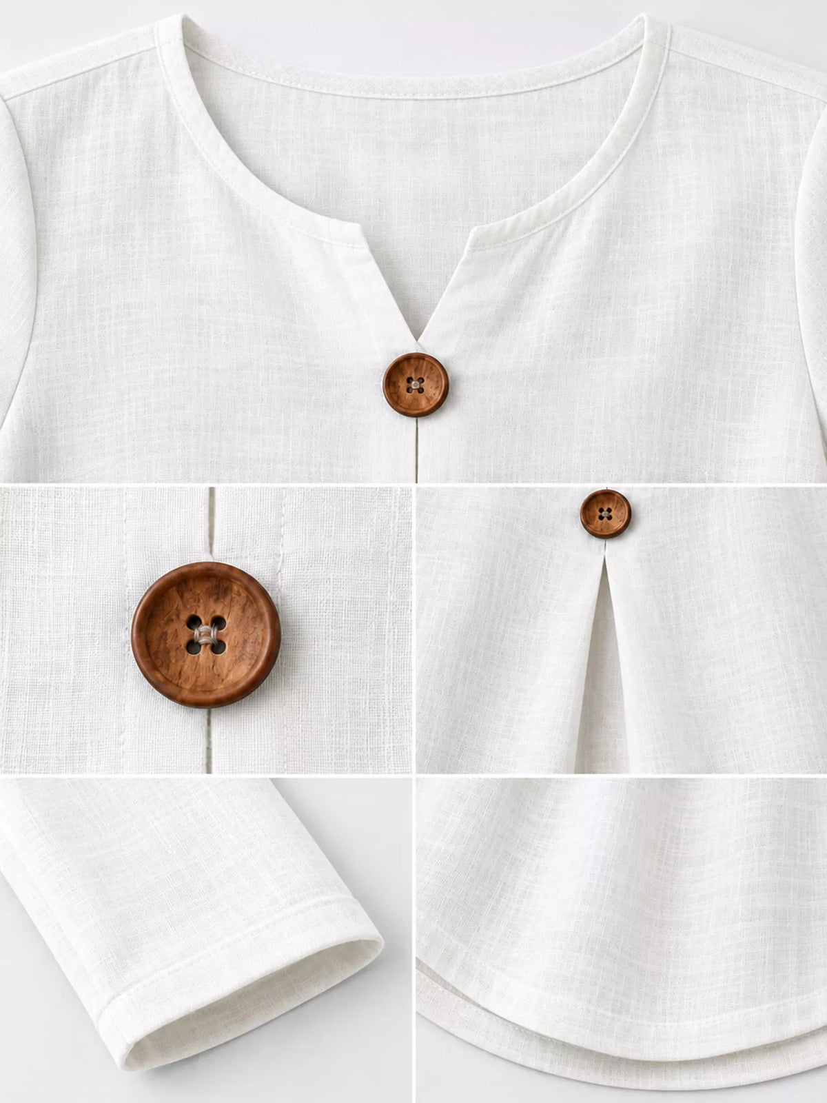 Full Size Long Sleeve Blouse with Decorative Wooden Buttons Plus Size