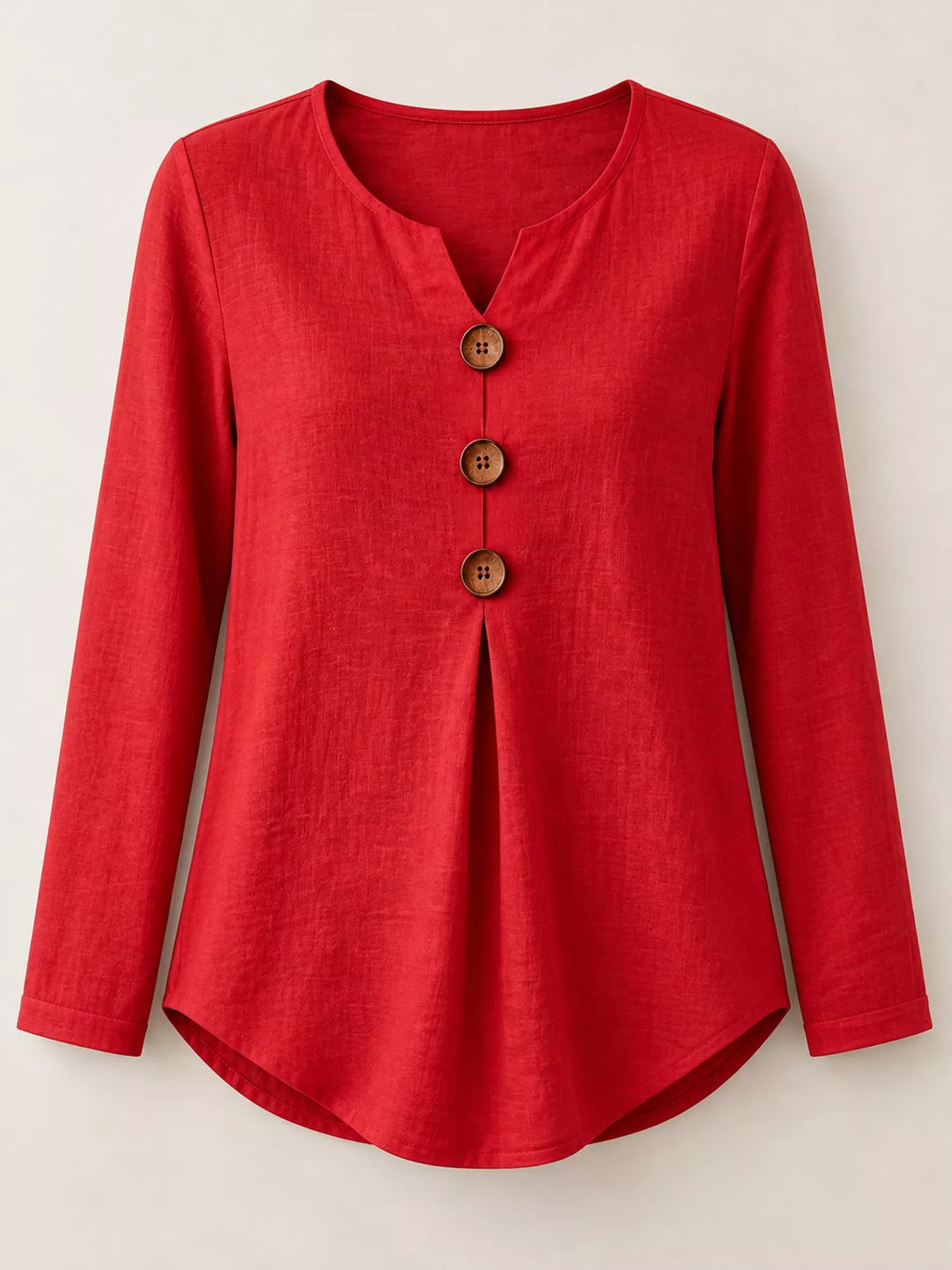 Full Size Long Sleeve Blouse with Decorative Wooden Buttons Plus Size