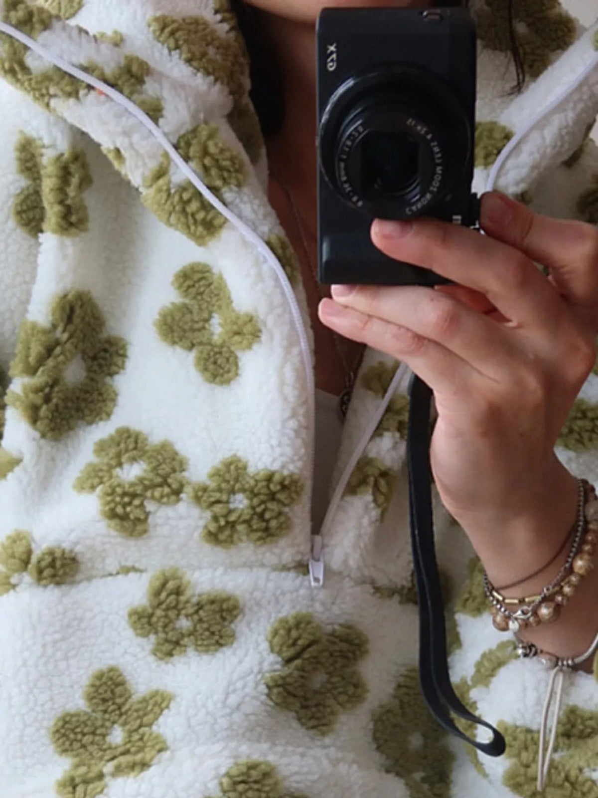 Floral Quarter-Zip Sherpa Sweatshirt