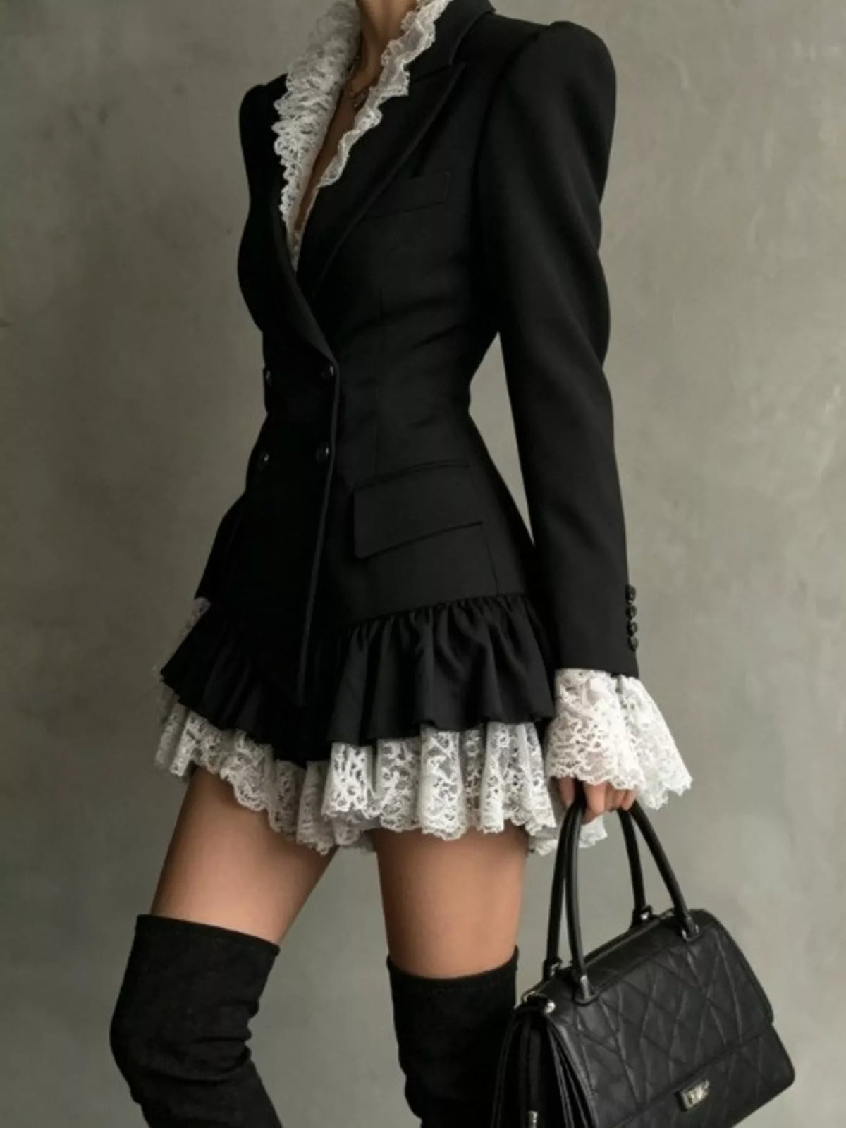 Lace Trim Blazer Dress