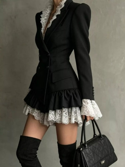 Lace Trim Blazer Dress