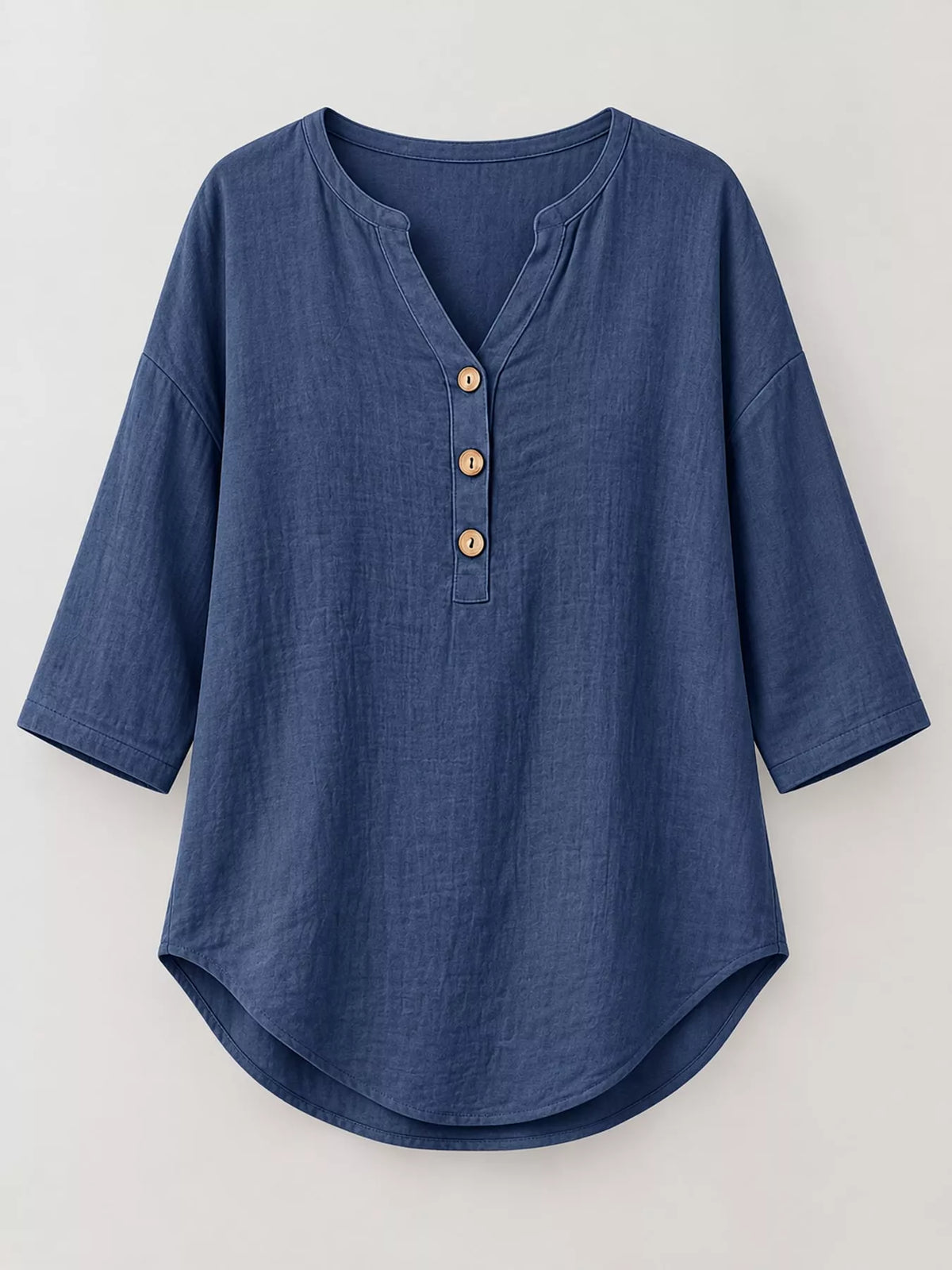 Full Size Button Detail Notched 3/4 Sleeve Blouse Plus Size