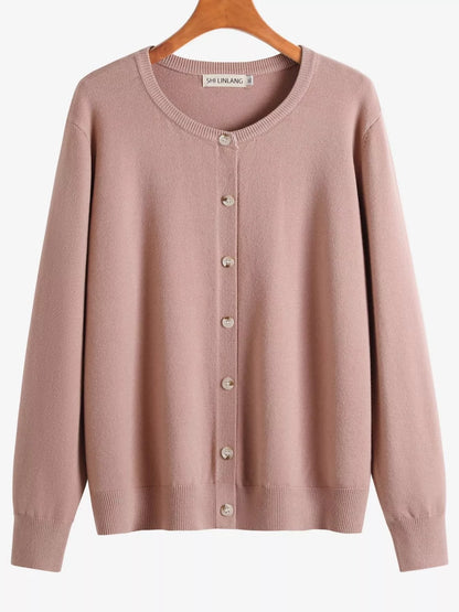 Plus Size Crew Neck Button-Down Knit Cardigan