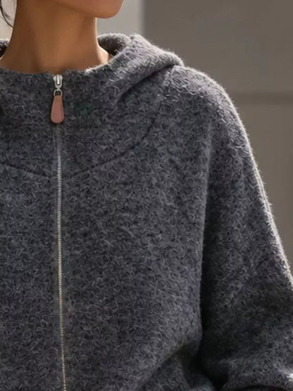 Contrast Denim Pockets Hooded Cardigan