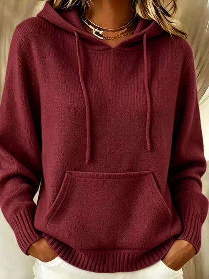 Full Size Drawstring Kangaroo Pocket Hooded Sweater Plus Size