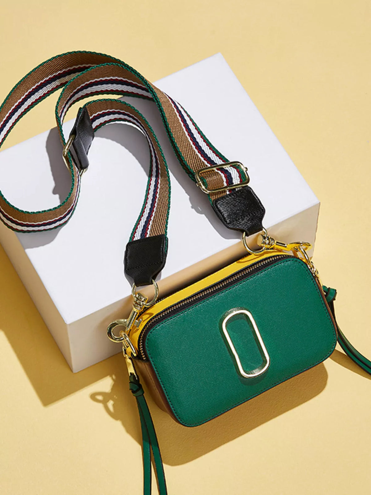 Color-Block Crossbody Bag with Webbing Strap