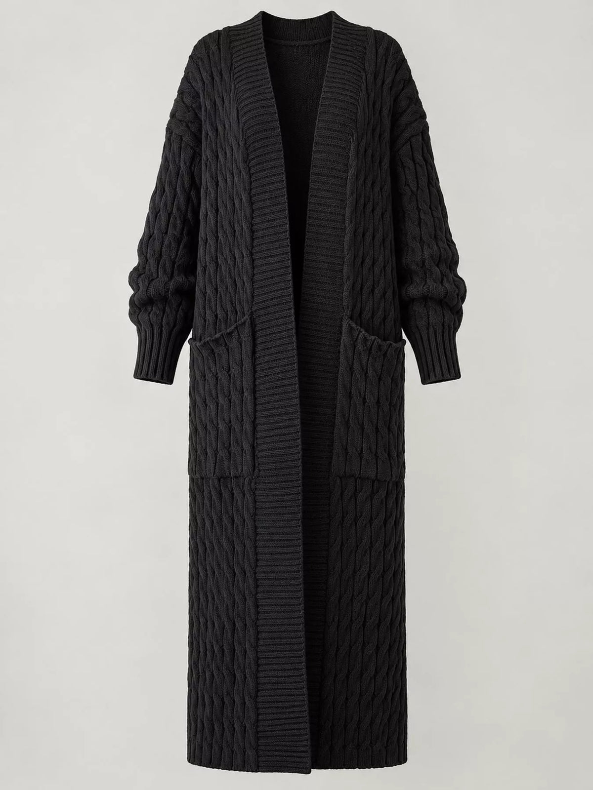 Elegant Cable-Knit Longline Open-Front Cardigan