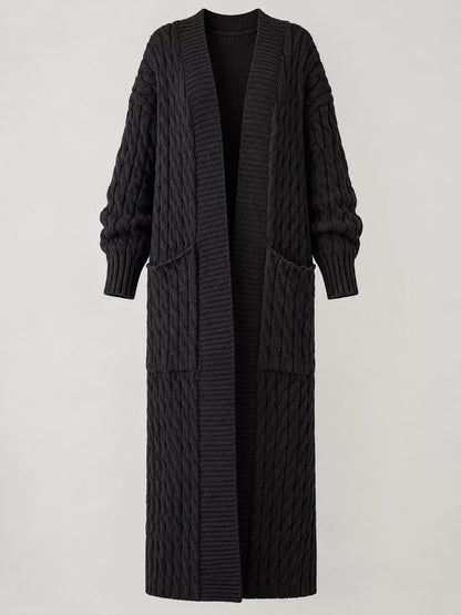 Elegant Cable-Knit Longline Open-Front Cardigan
