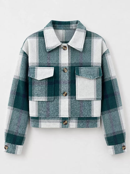 Plaid Button-Up Cropped Jacket