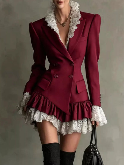 Lace Trim Blazer Dress