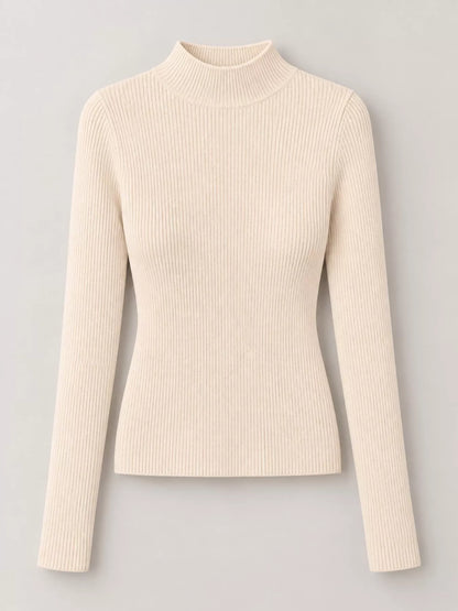 Elegant Slim-Fit Ribbed Mock Neck Knit Top