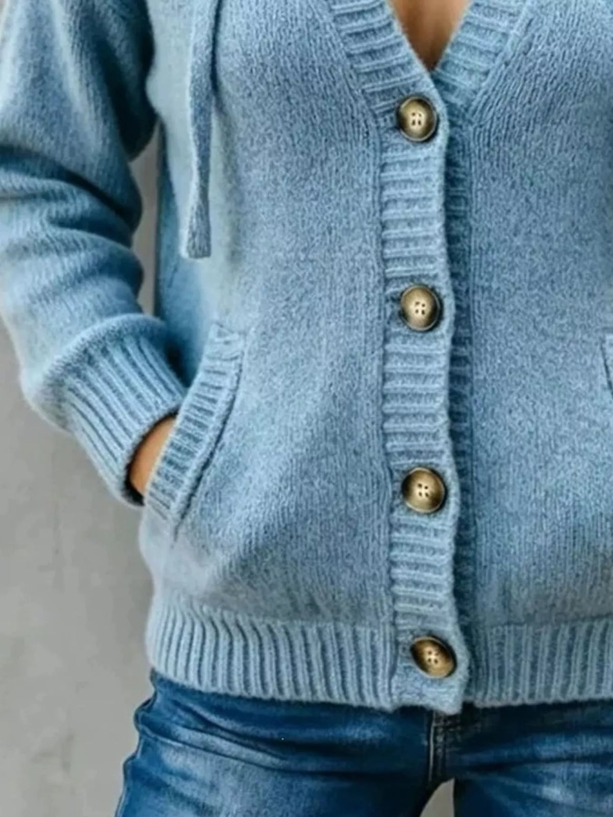 Hooded Button-Down Knit Cardigan