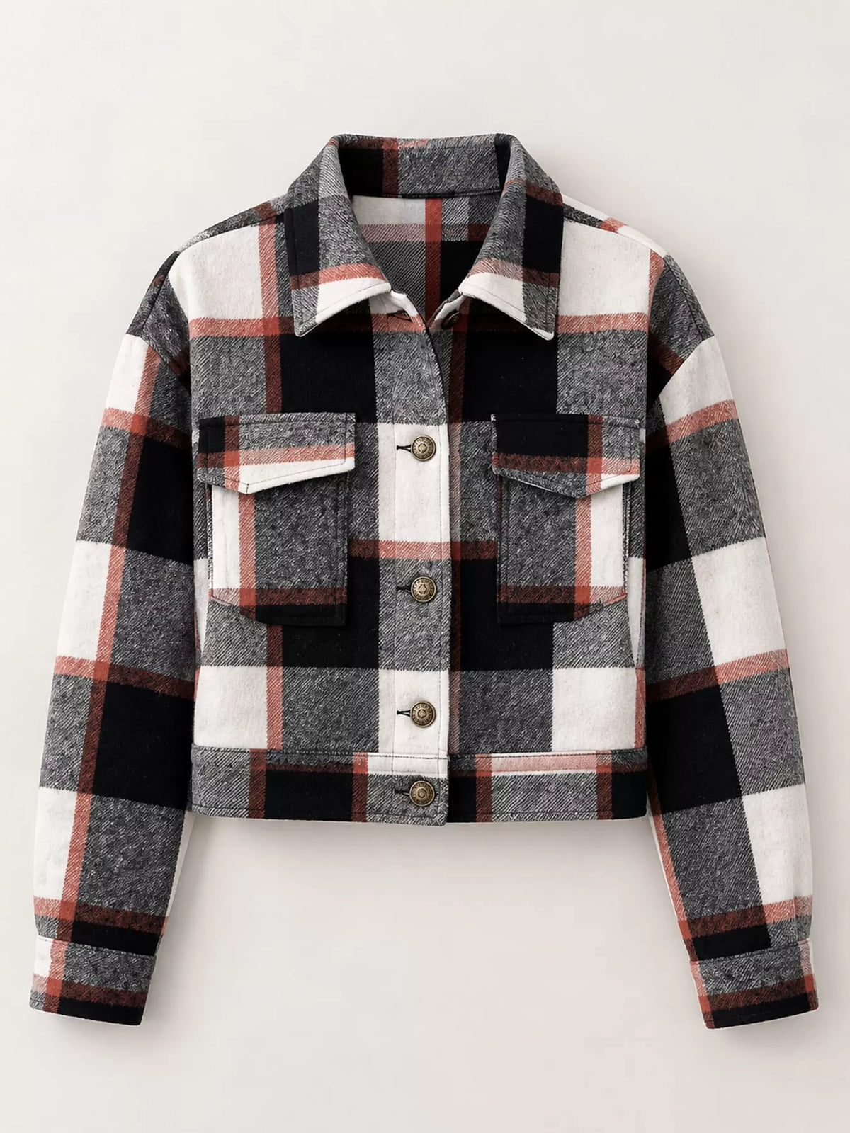 Plaid Button-Up Cropped Jacket