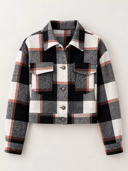 Plaid Button-Up Cropped Jacket