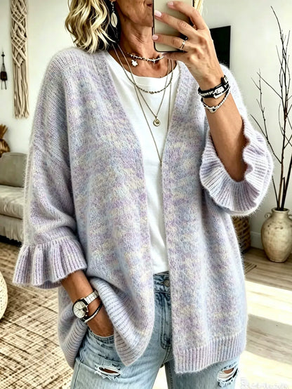 Full Size Ruffle Sleeve Open-Front Cardigan Plus Size