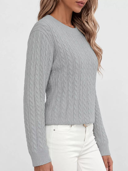 Full Size Cable Knit Round Neck Sweater Plus Size