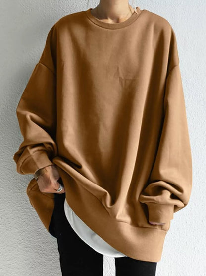 Full Size Solid Color Crew Neck Sweatshirt Plus Size
