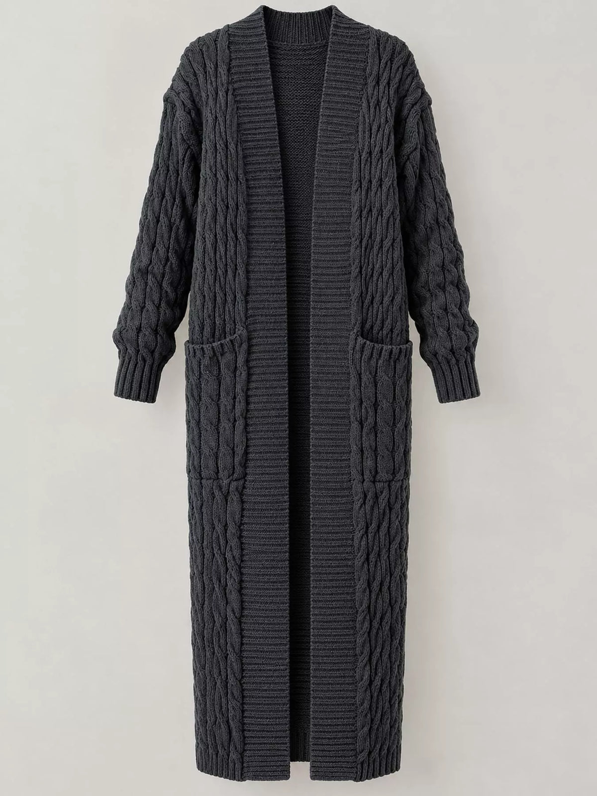 Elegant Cable-Knit Longline Open-Front Cardigan