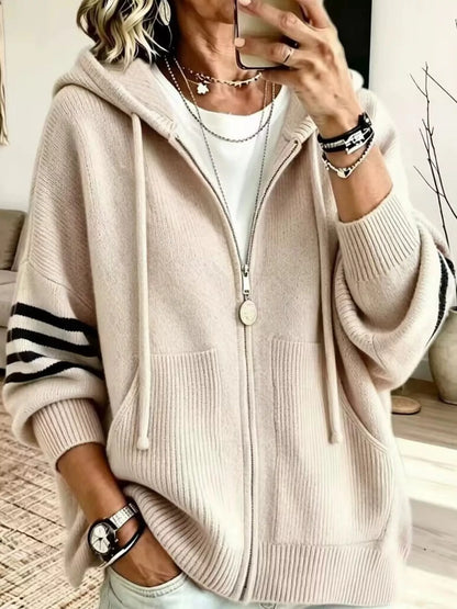 Full Size Casual Hooded Zip-Up Knit Cardigan Plus Size