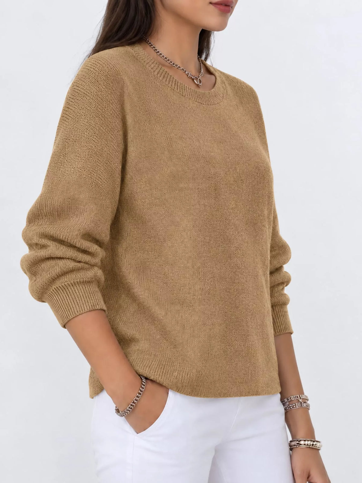 Full Size Classic Crew Neck Sweater Plus Size