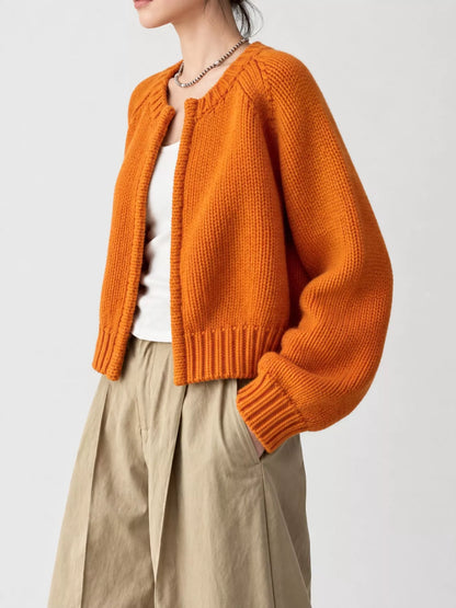 Ribbed Hem Zip-Up Cardigan