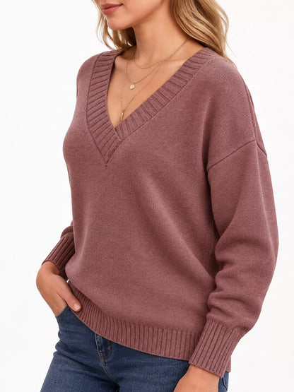 Full Size V-Neck Dropped Shoulder Sweater Plus Size