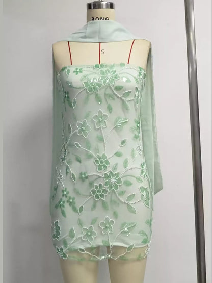 Floral Textured Strapless Mini Dress
