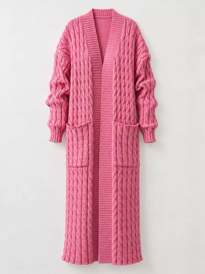 Elegant Cable-Knit Longline Open-Front Cardigan