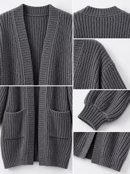 Full Size Chunky Knit Openwork Front Longline Cardigan Plus Size