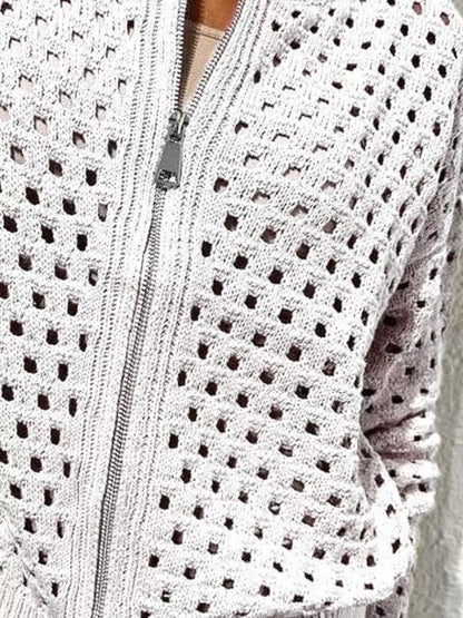 Full Size Crochet Knit Zip-Up Cardigan Plus Size