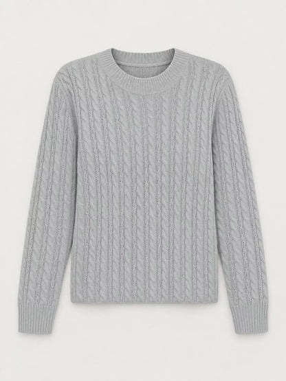 Full Size Cable Knit Round Neck Sweater Plus Size
