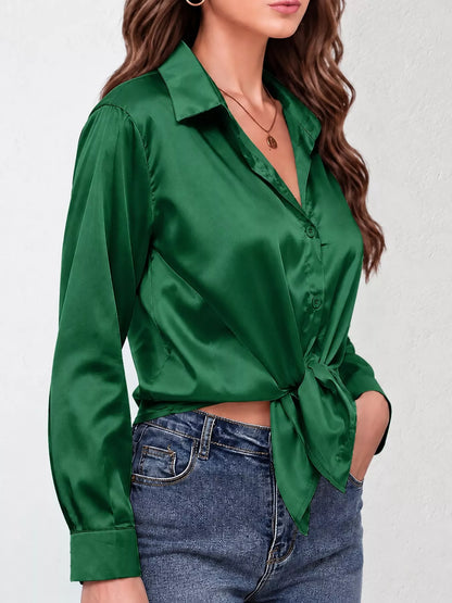 Satin Button-Down Long Sleeve Shirt