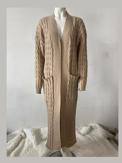 Elegant Cable-Knit Longline Open-Front Cardigan