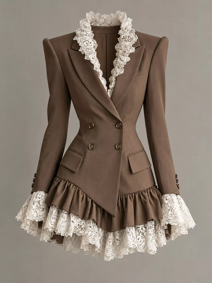 Lace Trim Blazer Dress