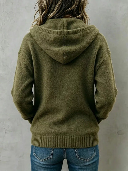 Hooded Button-Down Knit Cardigan