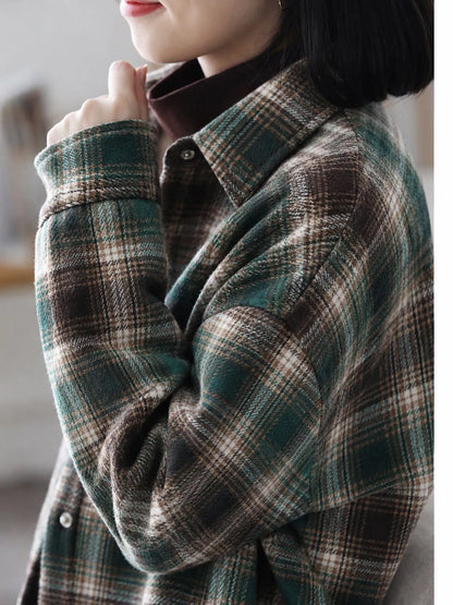 Oversized Plaid Long Sleeve Brushed Shirt with Fleece Lining