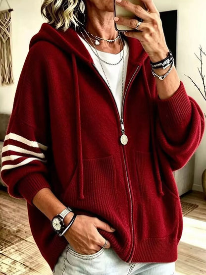 Full Size Casual Hooded Zip-Up Knit Cardigan Plus Size