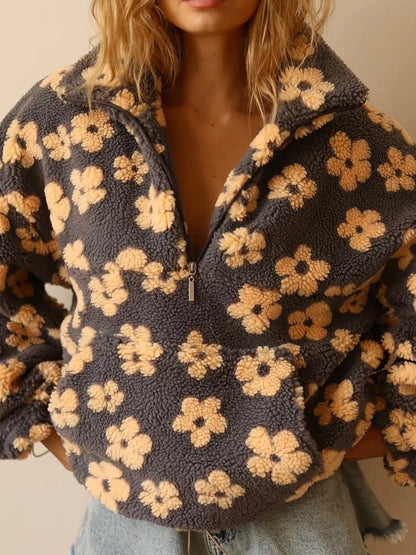 Floral Quarter-Zip Sherpa Sweatshirt