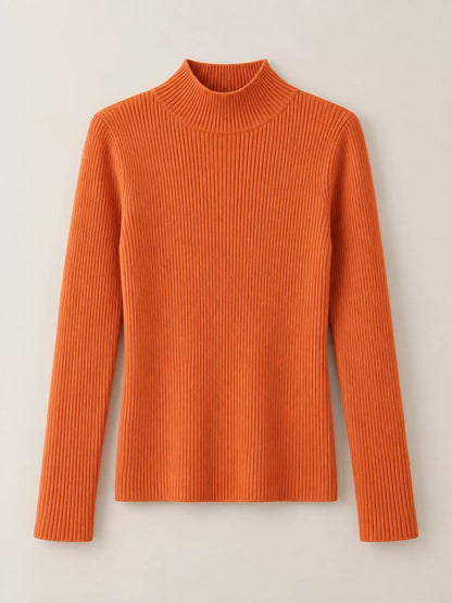 Elegant Slim-Fit Ribbed Mock Neck Knit Top