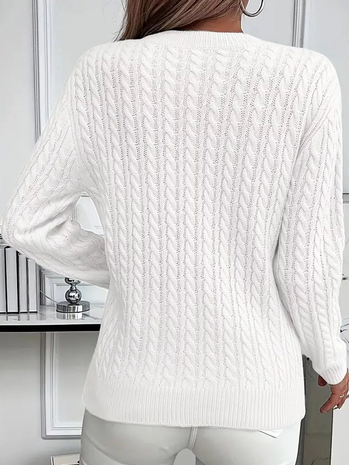 Full Size Cable Knit Round Neck Sweater Plus Size