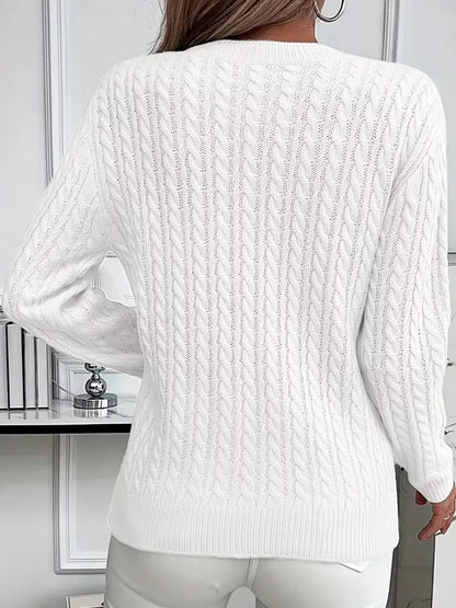 Full Size Cable Knit Round Neck Sweater Plus Size